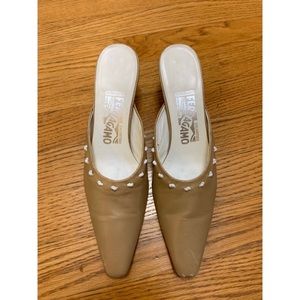 Salvatore Ferragamo Beige Pointed Toe Kitten Heel